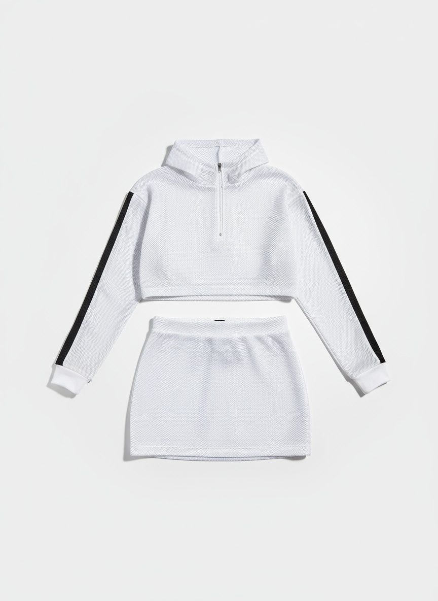 White 2 Piece Crop Top with Skirt